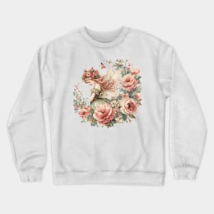 Vintage Cottagecore Fairy with Flowers Crewneck Sweatshirt